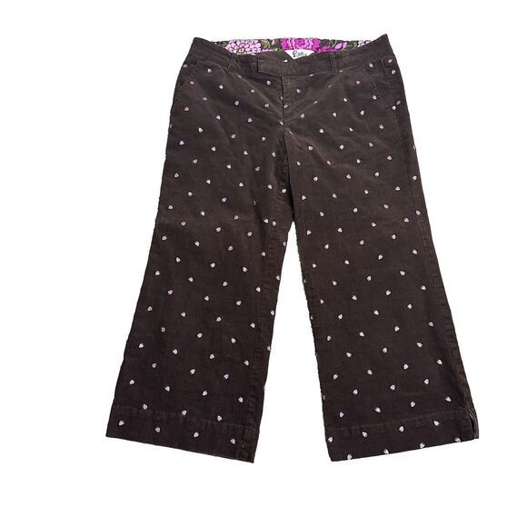 Lilly Pulitzer Brown Corduroy Strawberry Pants Size 8 Cropped Preppy Wide Leg - Picture 1 of 16